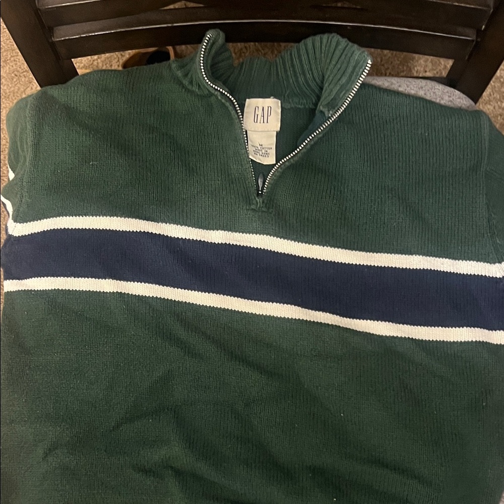 GAP Kids Green Sweater with Navy and White Stripe